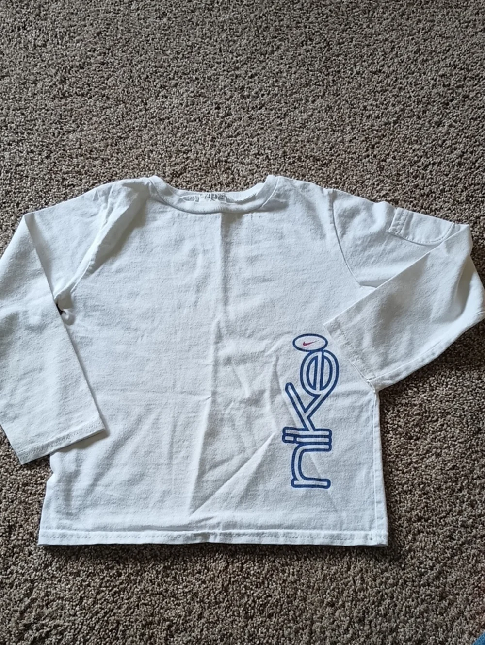 Nike White Long-Sleeve Kids Tee with Blue Side Logo